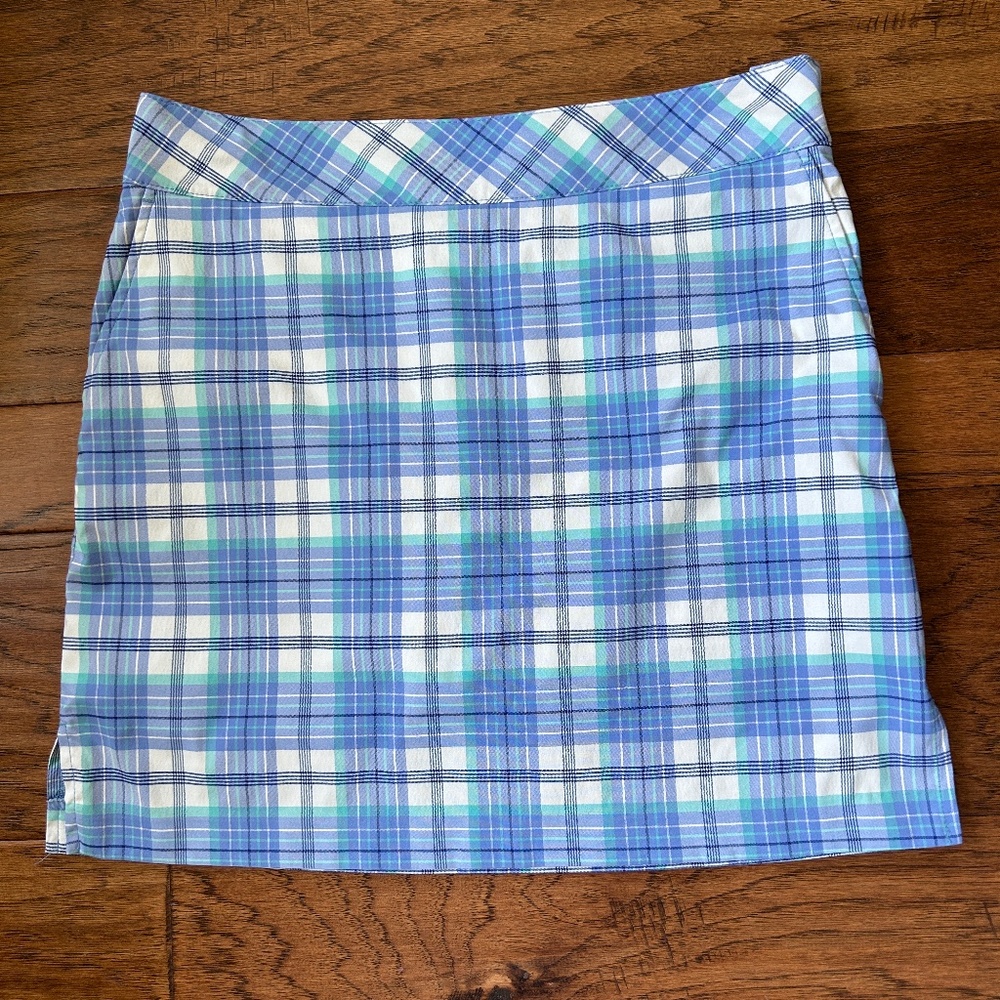 Golf Skort IZOD Skirt Blue Green White Plaid Size 2